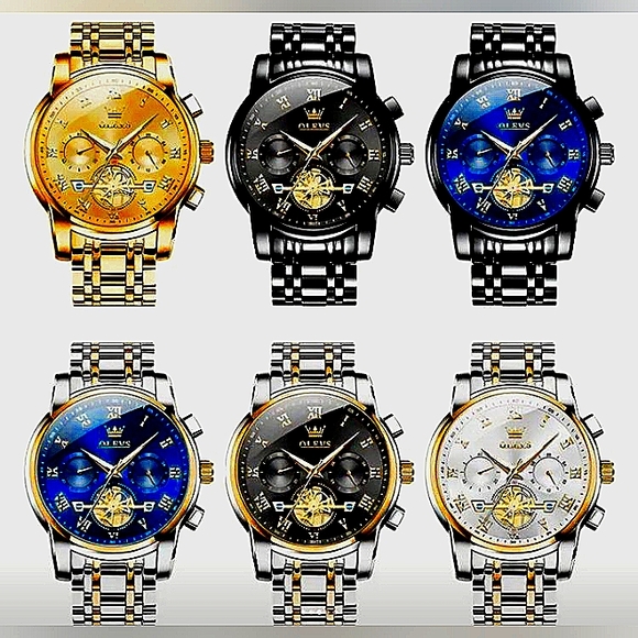 OLEVS Men Wristwatch Automatic Mechanical Stainless Steel Waterproof Blue Adults - Picture 3 of 3